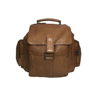 Vintage Brown Leather Backpack With Brass Hardware Adjustable Straps